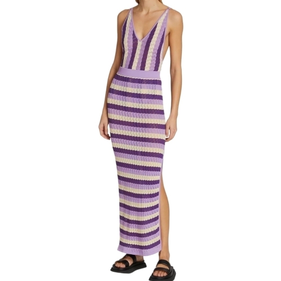 Dodo Bar Or Liv Striped Pointelle Knit Bodysuit, Size 8, Purple, NWT - Picture 1 of 16